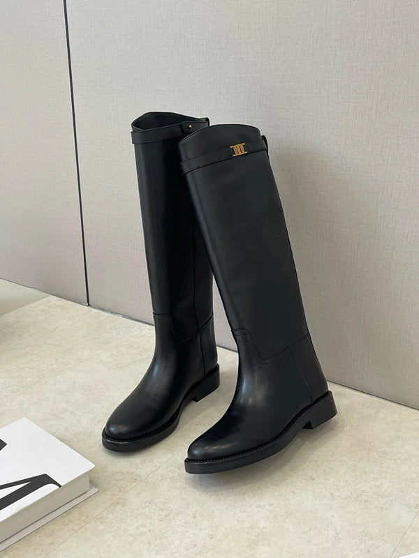 DaveandDi Knight Cowhide Leather High Boots