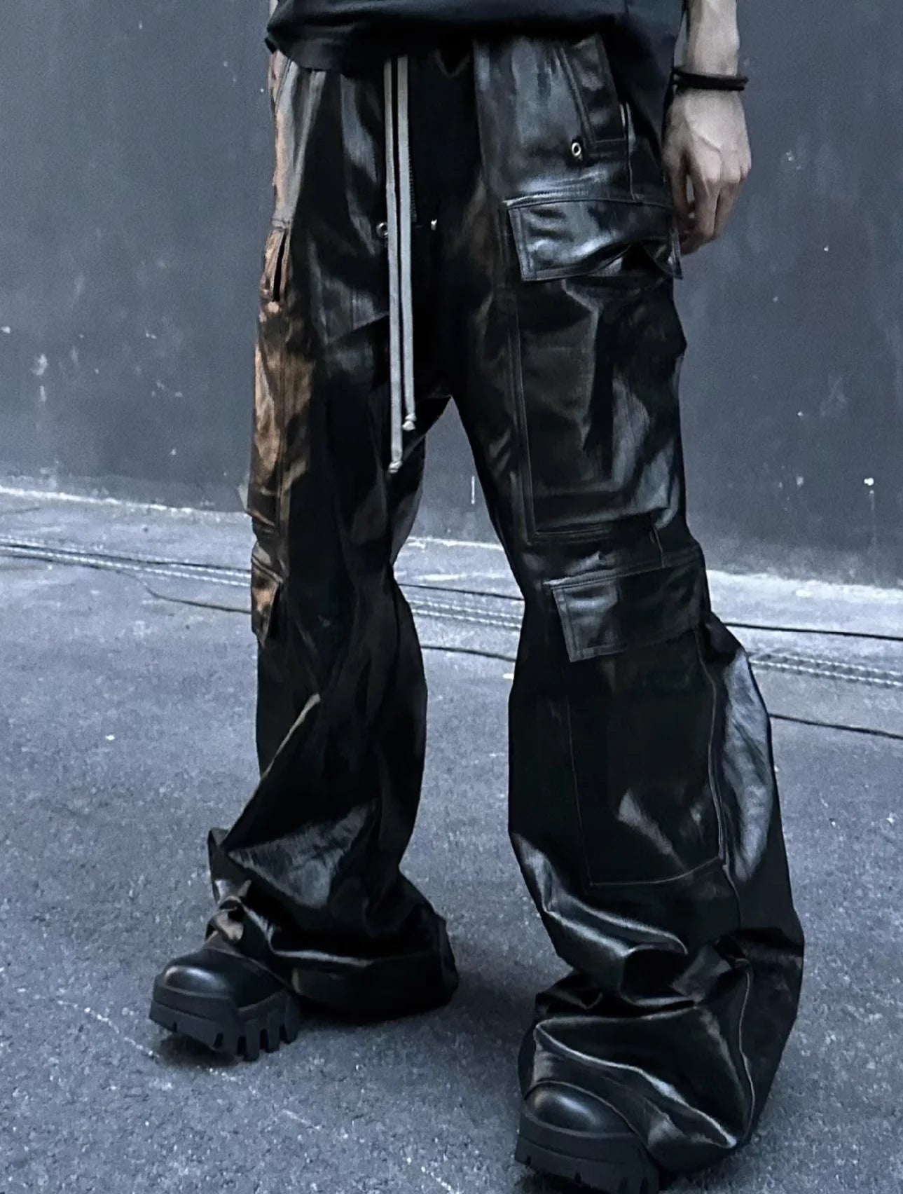 High Street Glossy Black Cargo Pants