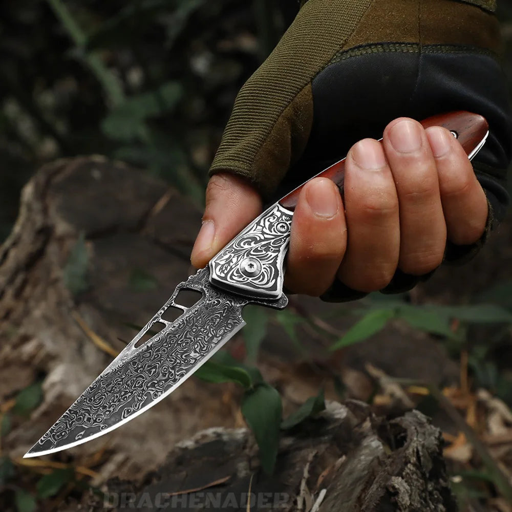 DRACHENADER VG 10 Damascus Shark Dragon Pocket Knife