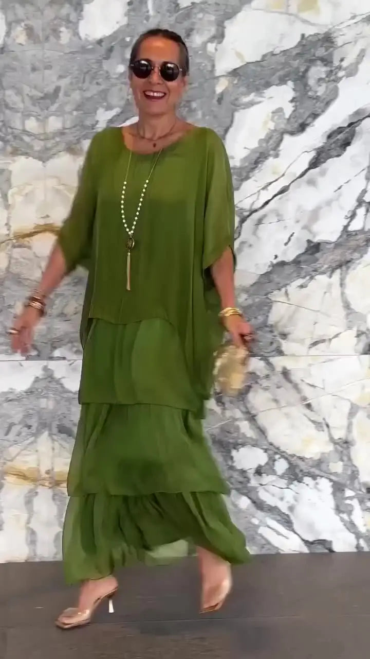 Zocania Layered Chiffon Batwing Maxi Dresses