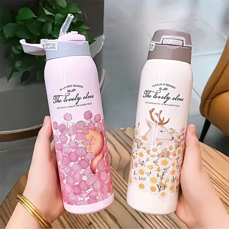 The Cute Elves Straw Water Bottles  (Nuan Qin Cup)