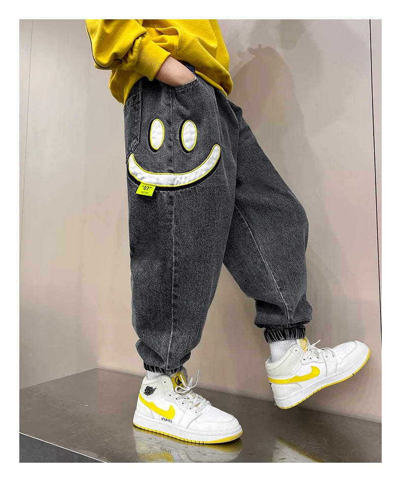MAOMU Smiley Denim Jogger Pants