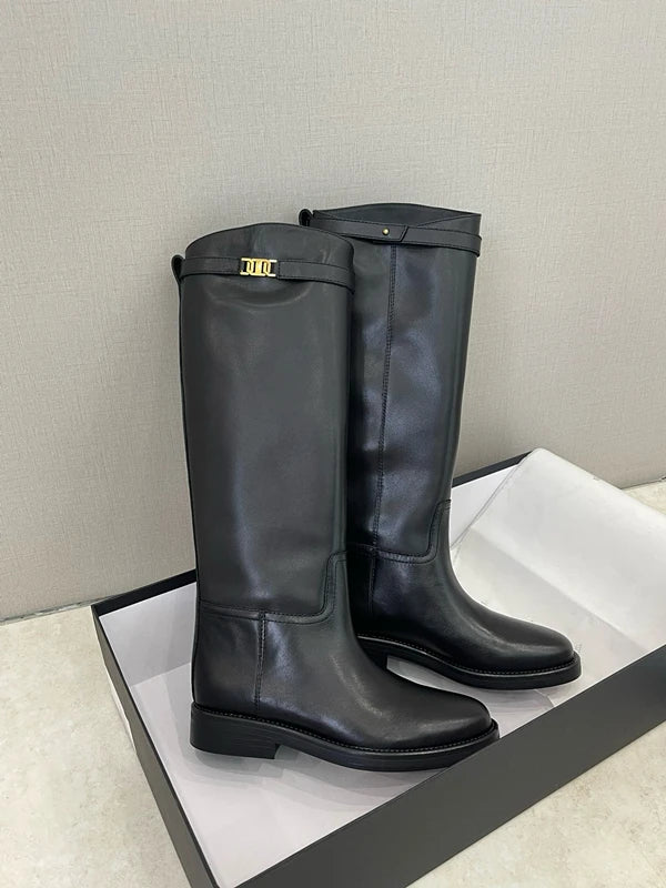 DaveandDi Knight Cowhide Leather High Boots