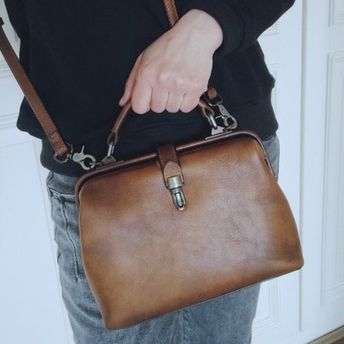 QWQ Vintage Genuine Cowhide Leather Doctor Bag