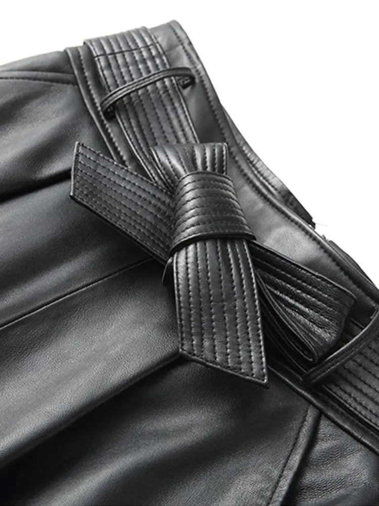 Lautaro Haining Genuine Leather A-Line Midi Skirt