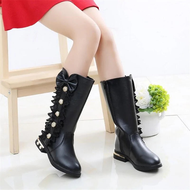 Girls High Top Bow Boots