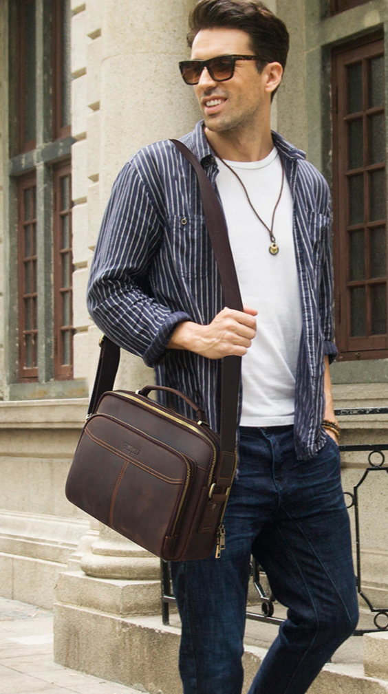 CONTACTS Multifunctional Crazy Horse Leather Bag