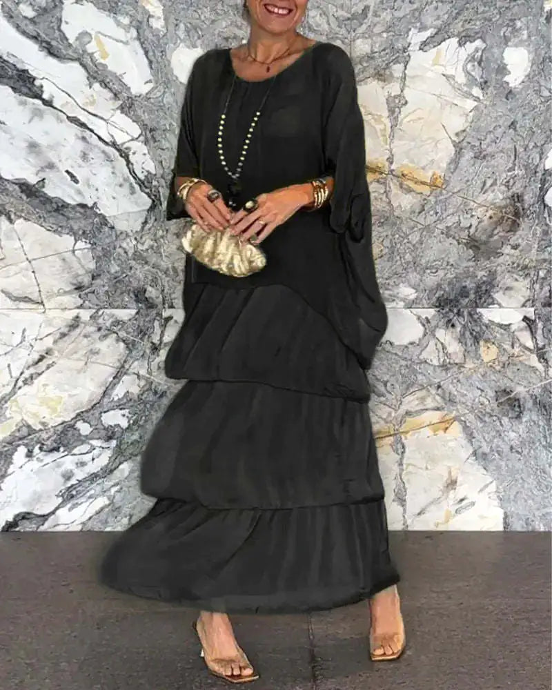 Zocania Layered Chiffon Batwing Maxi Dresses
