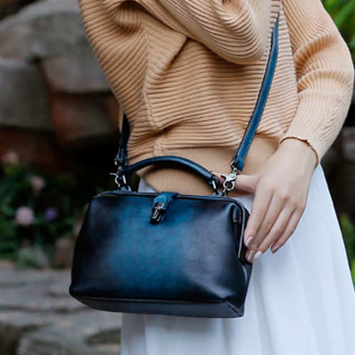 QWQ Vintage Genuine Cowhide Leather Doctor Bag