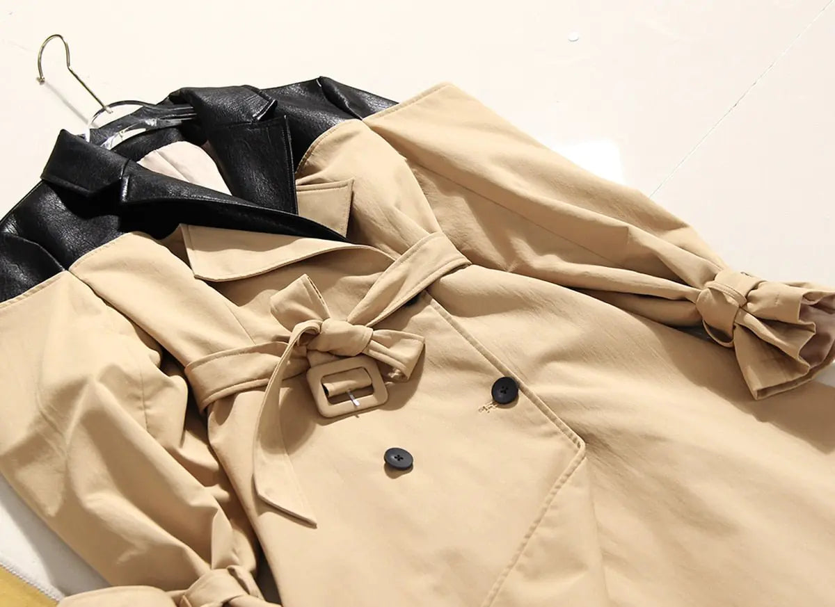 Contrast Vegan Leather Trench Coat