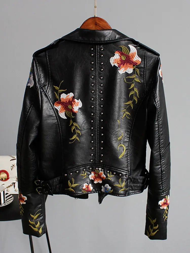 Floral Biker Leather Jacket