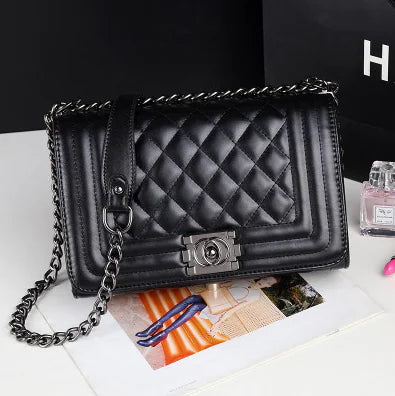 Chanel Style Quilted Chain Crossbody Bag
