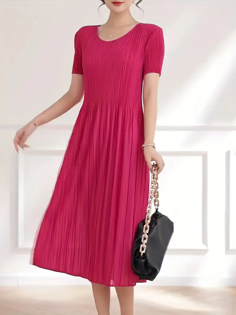 Classic Pleated Polyester Dress