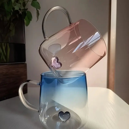 Heart-Shaped Gradient Glass Mugs