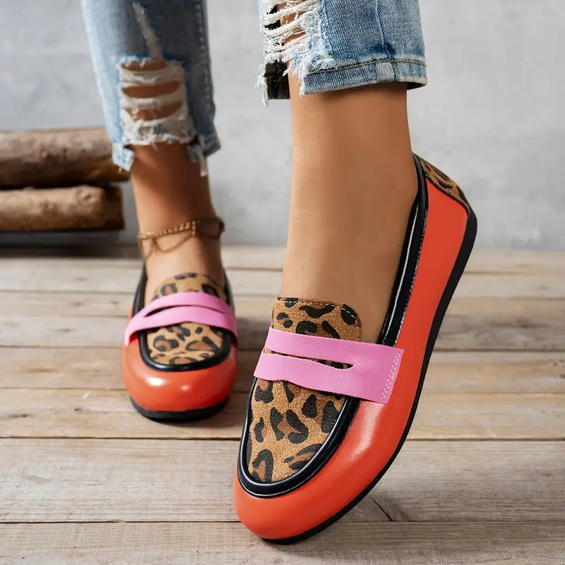 Leopard Print Red & Pink Loafers
