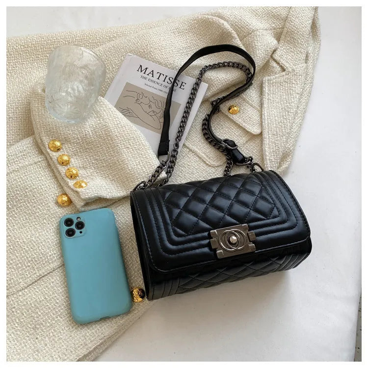 Chanel Style Quilted Chain Crossbody Bag