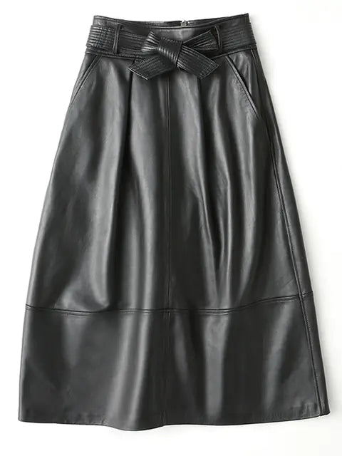 Lautaro Haining Genuine Leather A-Line Midi Skirt