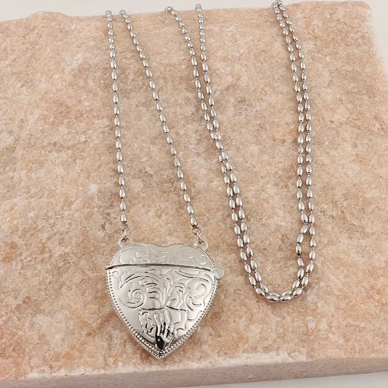 Sweet Silver Heart Embossed Necklace