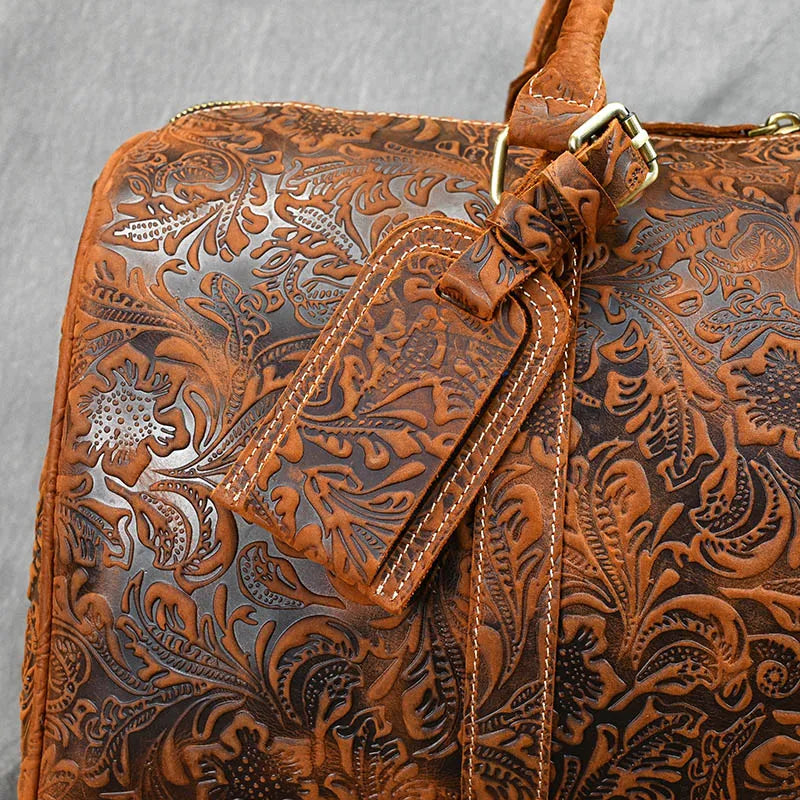 Vintage Crazy Horse Embossed Leather Weekend Bags