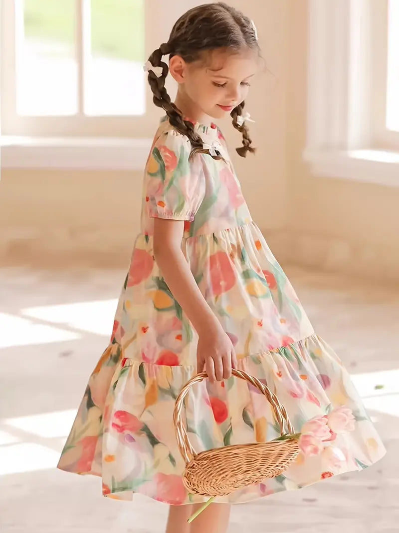 Floral Blossom Puff Sleeves Dress