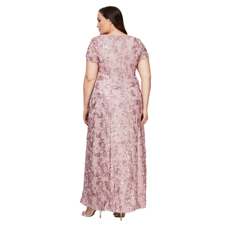 Alex Evenings Embellished Rosette Lace A-Line Evening Dress (Plus)
