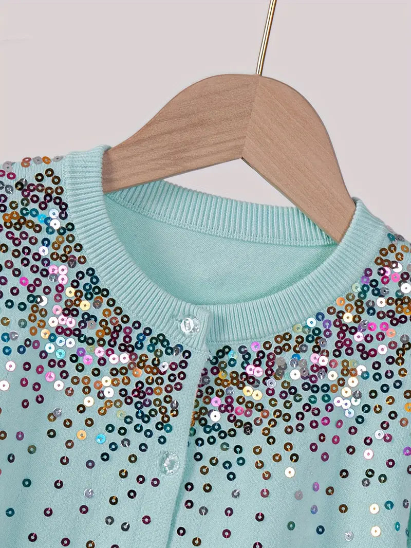 Girls' Sequined Round Neck Cardigans