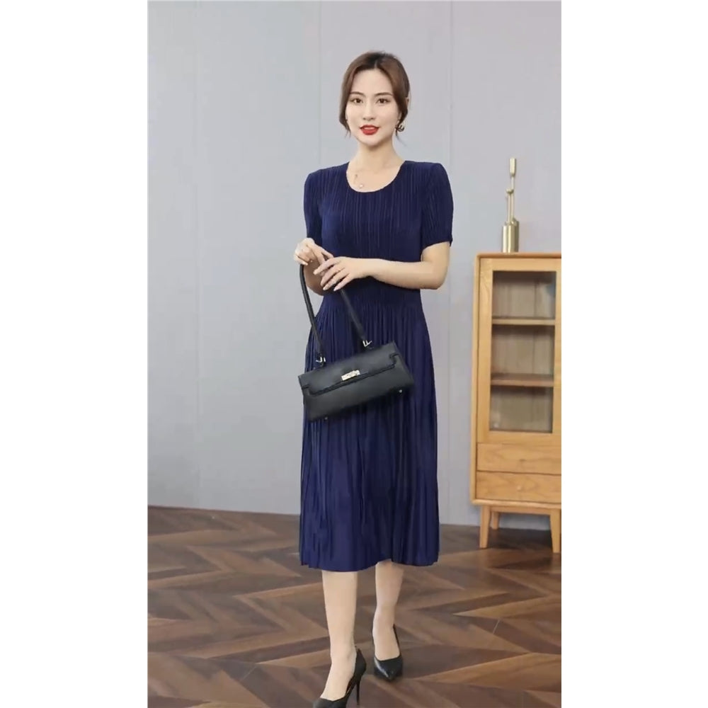 Classic Pleated Polyester Dress