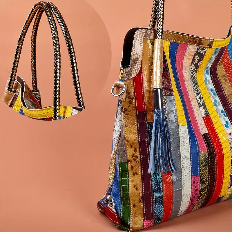 2025 New Bohemian Snake Print Genuine Leather Tote Bag