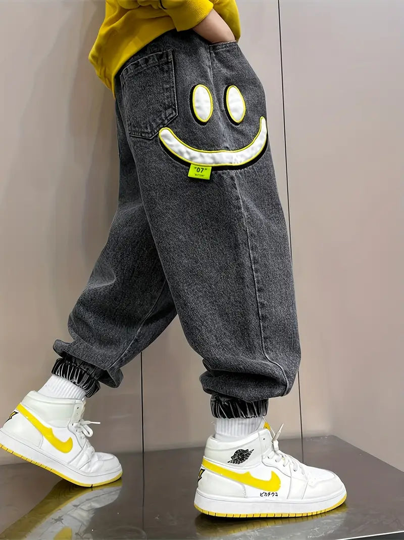 MAOMU Smiley Denim Jogger Pants