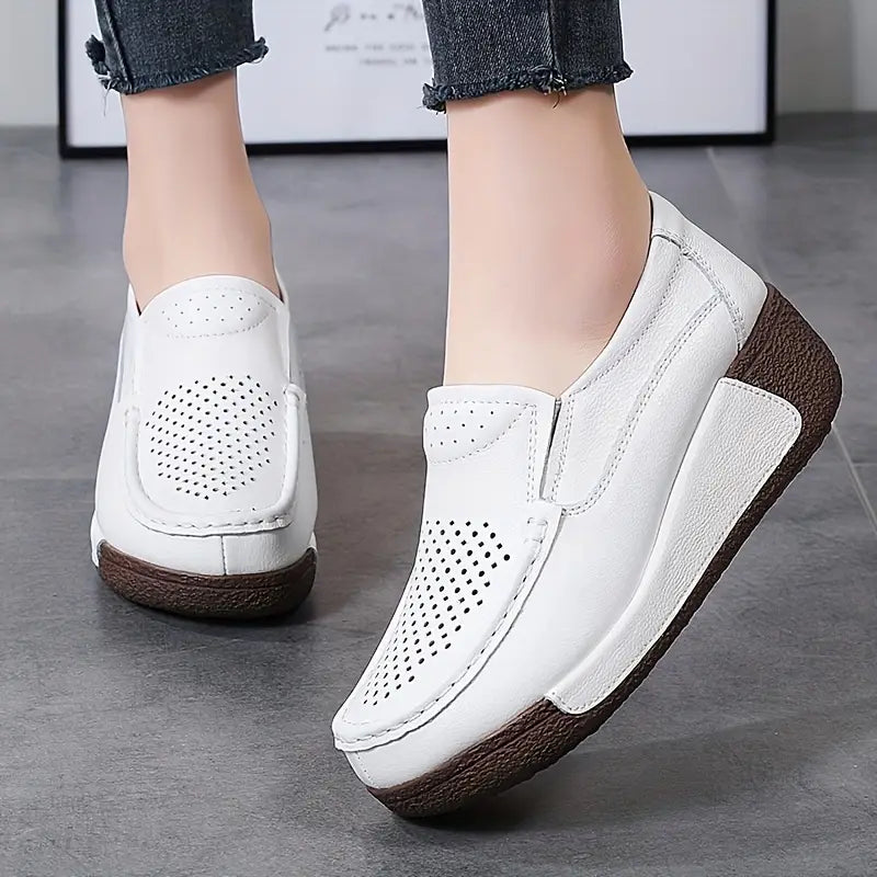 Lightweight Cowhide Leather Slip-On Platform Loafers