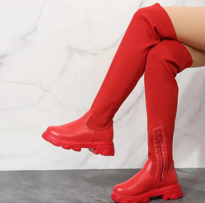 Platform Knitted Over-the-Knee Boots