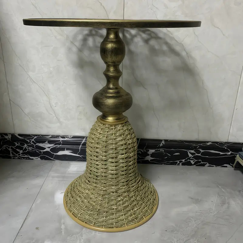 Intricate Floral Metal & Handcrafted Rattan Coffee Table
