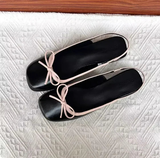 Raised Ballerina Slingback Pumps (Black & Pink)