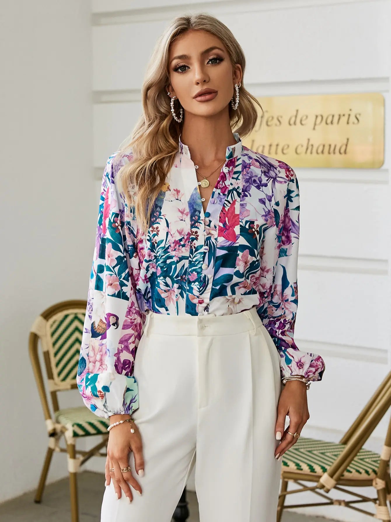 Lantern Long Sleeve Floral Shirt
