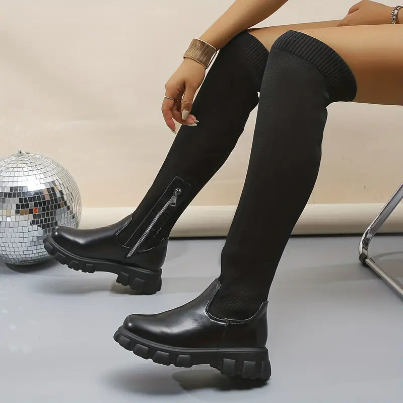 Platform Knitted Over-the-Knee Boots