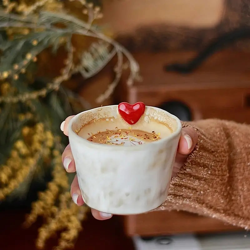 3D Heart Glazed Ceramic Tea Cup