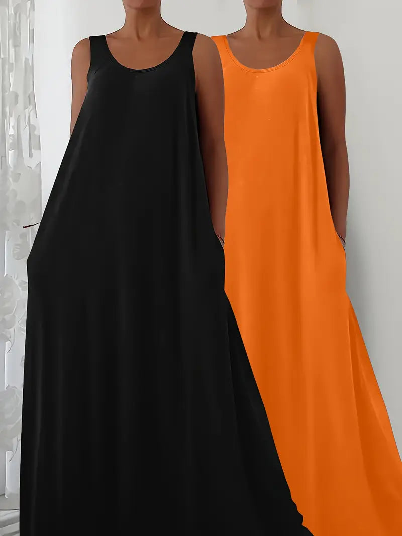 Plus Size A-Line Sleeveless Maxi Dresses