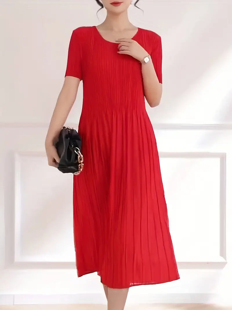 Classic Pleated Polyester Dress