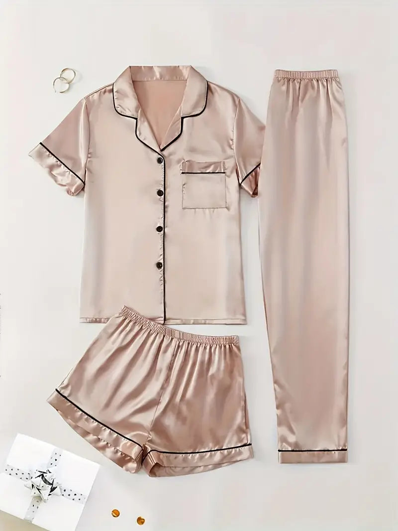 Satin Casual 3 Piece Pajama Sets