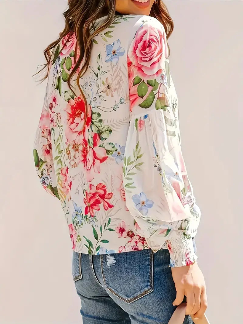 Mia Floral Shirred Cuff Blouse