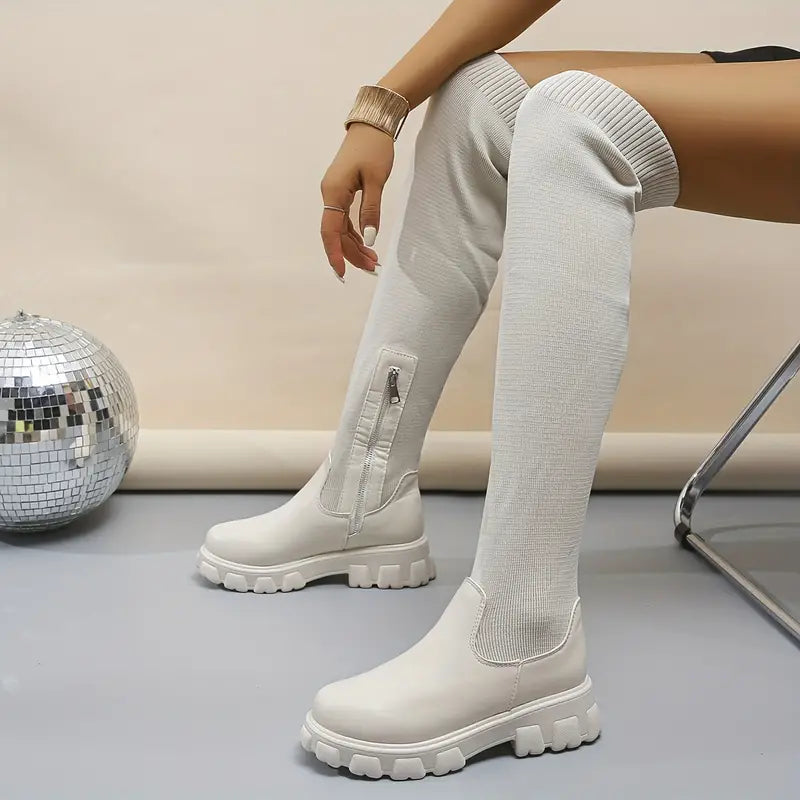 Platform Knitted Over-the-Knee Boots