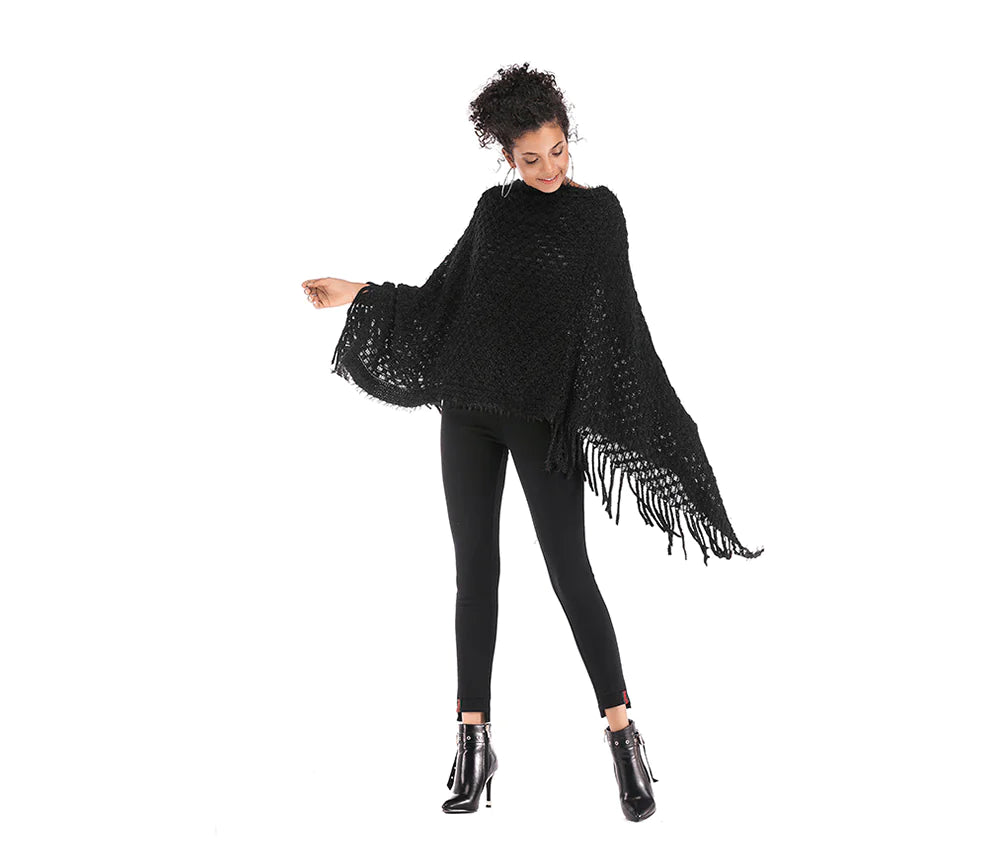 Fringed Houndstooth Poncho