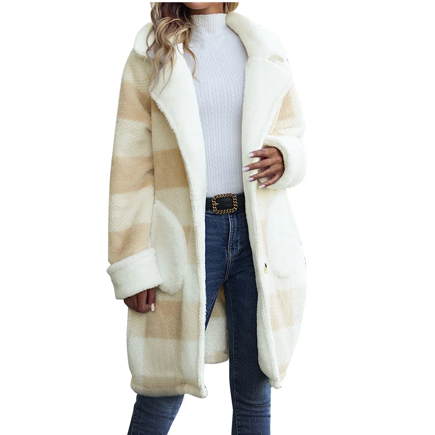 Single Breasted Plush Long Coat