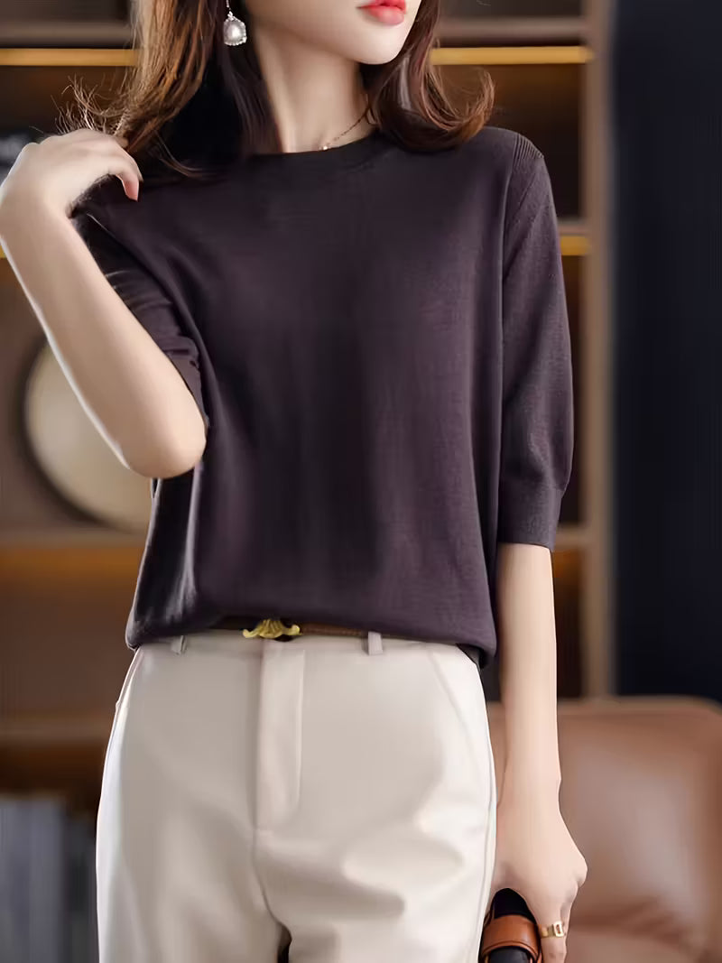 Seraphine Round Neck Short Sleeve Knit Tops