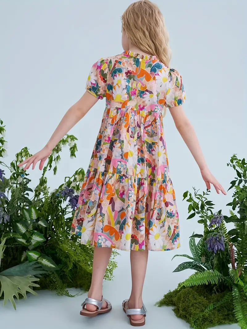 Floral Blossom Puff Sleeves Dress