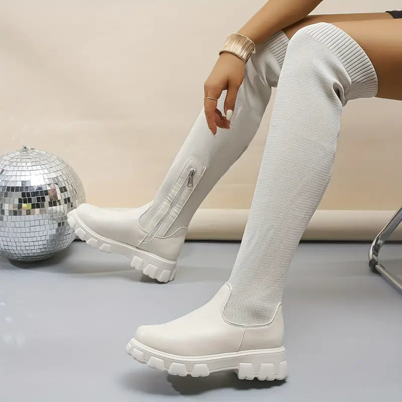 Platform Knitted Over-the-Knee Boots