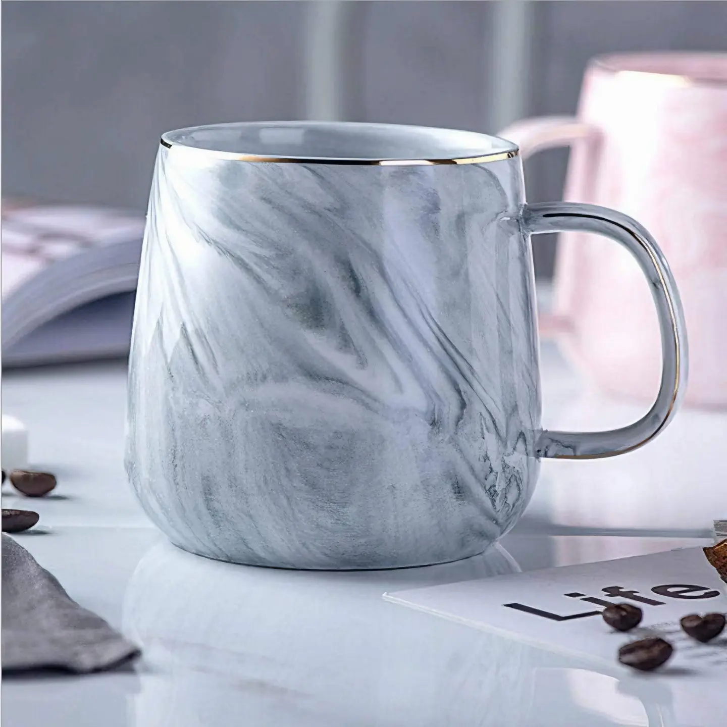CasaVero's Ceramic Marble Gold Rim Mugs
