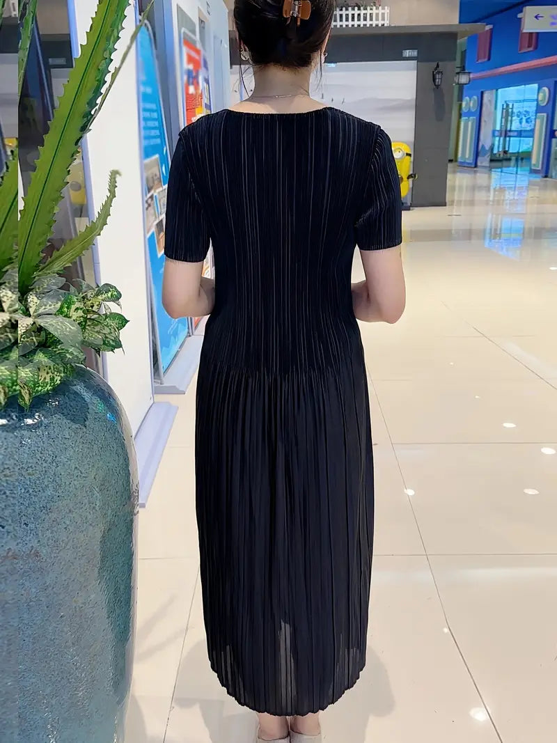 Classic Pleated Polyester Dress