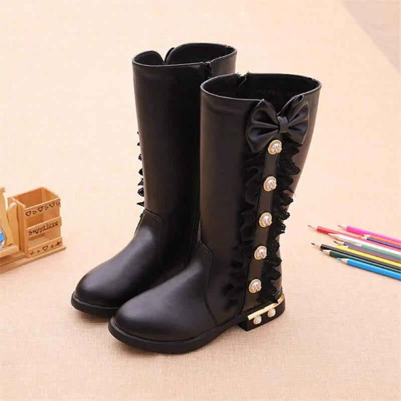 Girls High Top Bow Boots