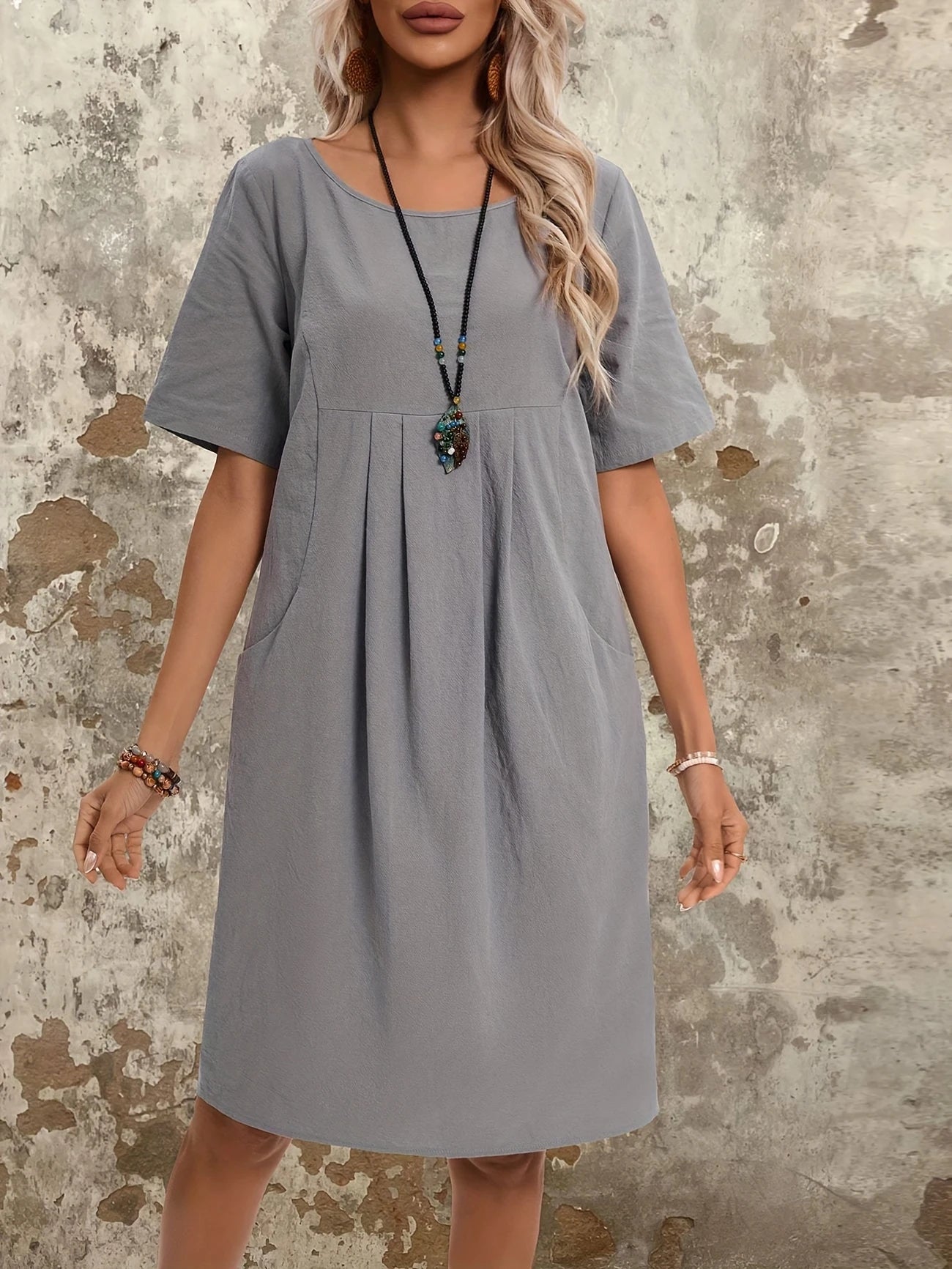 Hanna Linen Pleated Midi Slip Dress